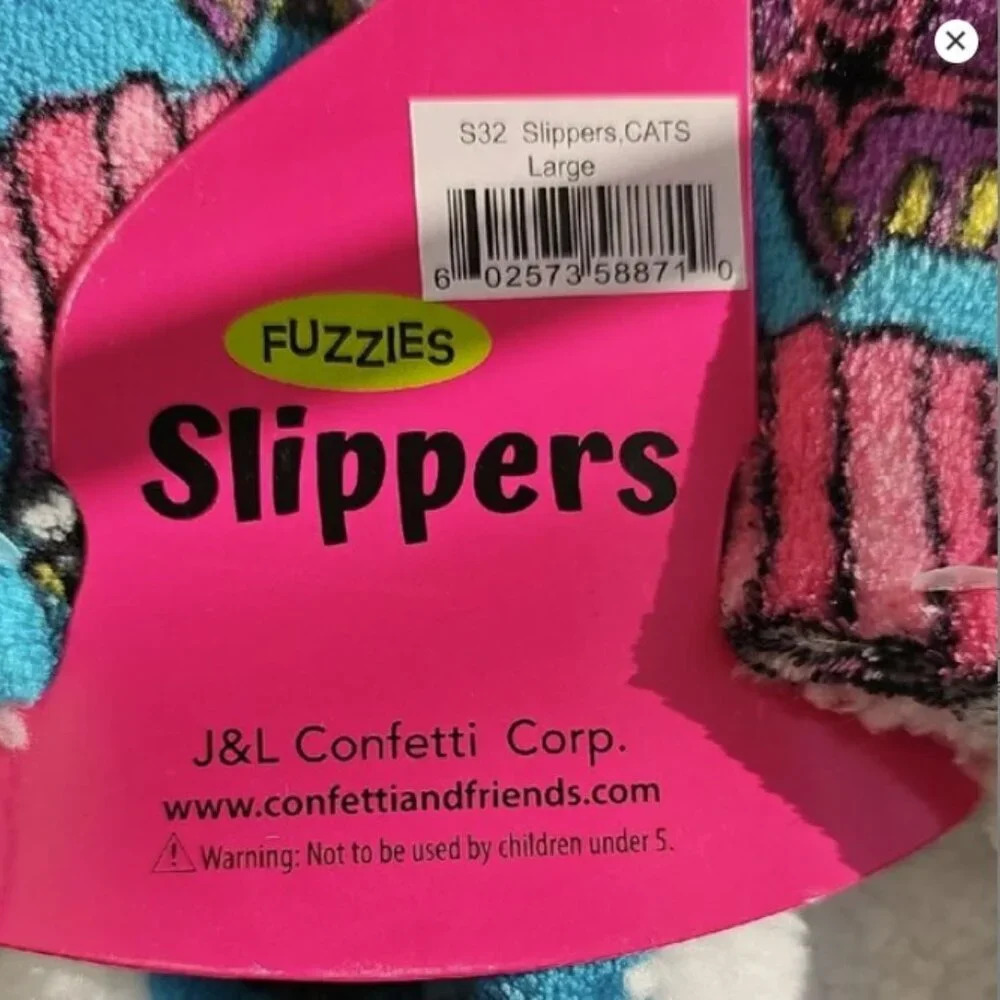 Kids Colorful Fuzzy Slippers With Cats, Size L